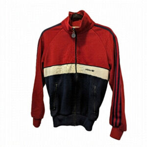 ADIDAS Colorblock Track Jacket, vintage 80s Trefoil Athleisure burgandy